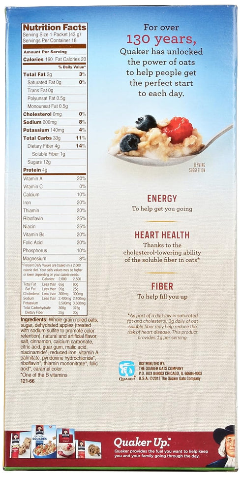 18 Count Quaker Instant Oatmeal, Apples and Cinnamon