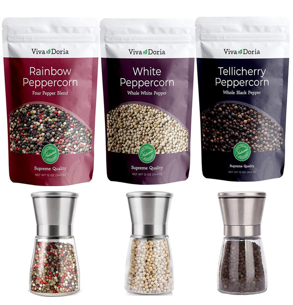 Viva Doria Everyday Spice Set, Rainbow peppercorn blend 12 oz, Tellicherry peppercorn