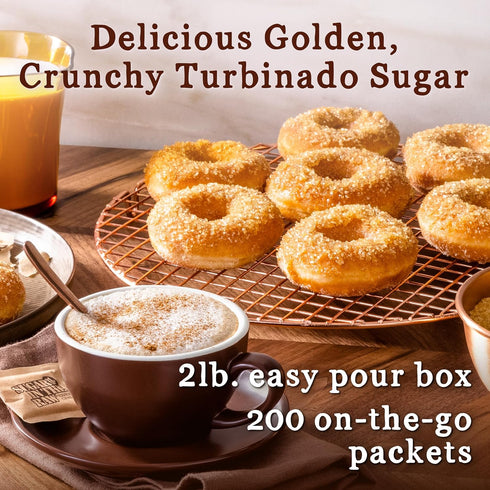 2 Lb 200 Packets, In the Raw Turbinado Sugar Bundle Box + Cane Sugar Less-Refined, Natural Sugar, Caramel