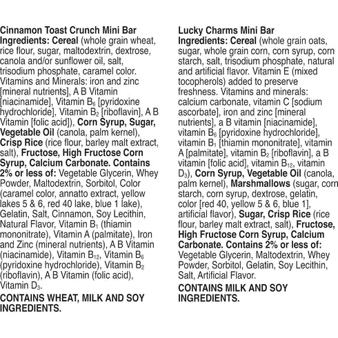 General Mills Pack, 40 20 oz Cereal Lucky Charms and Cinnamon Toast Crunch Mini Cereal Treat Bars Variety Ct