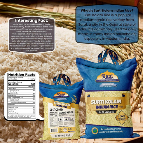 64oz (4lbs) 1.81kg Rani Surti Kolam Indian Rice Cloth Bag ~ All Natural | Gluten Friendly | Vegan | Kosher | Export