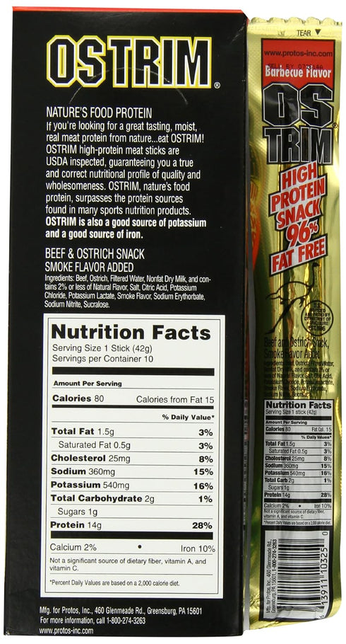 1.5 (Pack 20) Ostrim Beef & Ostrich Snack Stick, Barbecue - Ounce