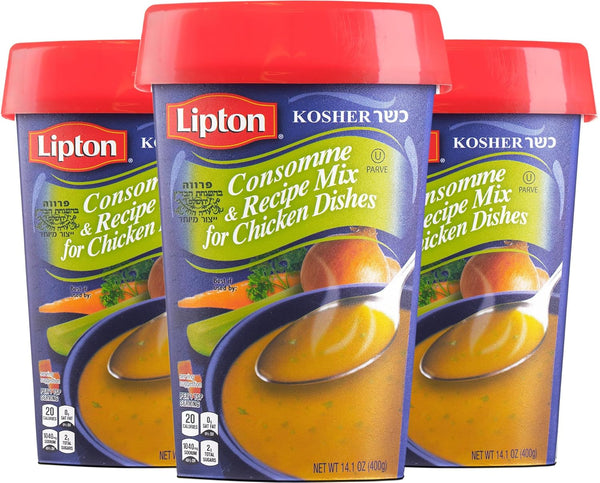 Lipton Consomme Chicken Style Soup & Seasoning Mix, 14.1oz Canister, Meat Free, Certified Kosher (3 Pack)