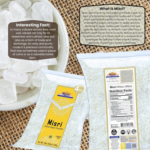 64oz (4lbs) 1.81kg Rani Misri (India Sugar Crystals) ~ All Natural | Gluten Friendly | No Colors | Vegan | Kosher |