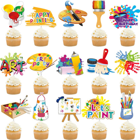 36Pcs Art Paint Party Cupcake Toppers Paint Brush Cupcake Picks Art Party Cake Decoration for Art Painting Theme Birthday Party Baby Shower Paint Splatter Party Supplies