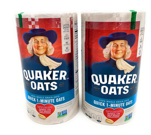 Quaker Oats Quick 1-Minute Oatmeal, Breakfast Cereal, 18oz Canisters (2-Packs)