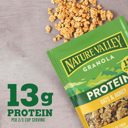11 oz Nature Valley Protein Granola, Oats and Honey Granola, Resealable Snack Pouch