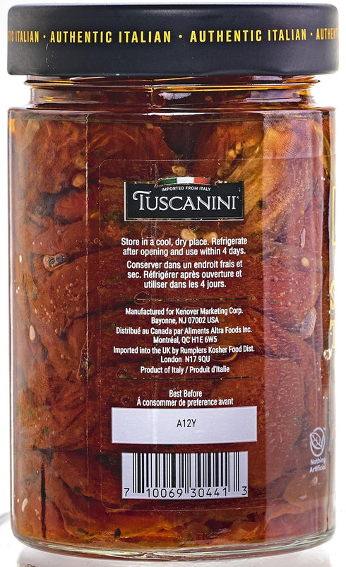 10.6 oz, Tuscanini Premium Sun-dried Tomatoes in Olive Oil, Product of Calabria Italy, Julian Cut, Nothing Artificial