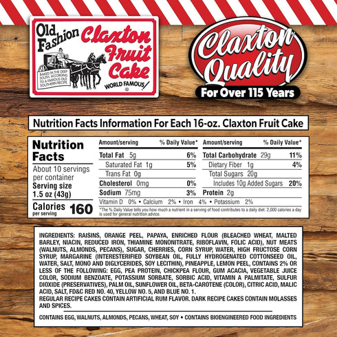 3-Lb. Packed 3 Pack Claxton Fruit Cake Regular Recipe | Old Fashioned Holiday Fruitcake in Signature Claxton Individual