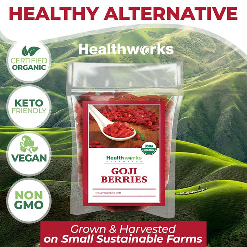 Healthworks Raw Goji Berries - 16 Ounces, Certified Organic, Sun-Dried, Keto, Vegan, Non-GMO Superfood