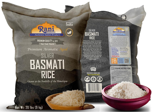 20-Pound 320oz (20lbs) 9.08kg Rani Silver White Basmati Rice Extra Long Aged Bag, ~ All Natural | Gluten Friendly |