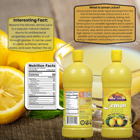33.8oz (1Litre) Rani Lemon Juice Vegan ~ Gluten Free | NON-GMO | Kosher | No Colors | Indian Origin