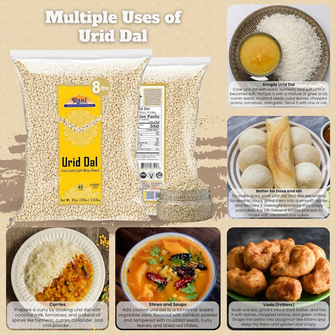 128oz (8lbs) 3.63kg Rani Urid/Urad Gota White (Matpe Beans Skinless) Indian Lentils Bulk ~ All Natural | Gluten