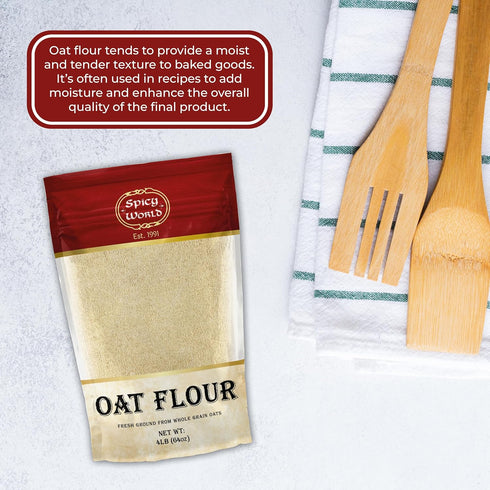 Spicy World 4 (64oz) Oat Flour Whole Grain Pound Bag - Pure, USA Grown, For Baking & More, Non-GMO, Great Wheat