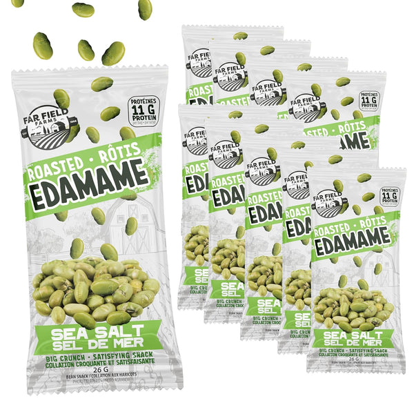 Urbani Far Field Crunchy Roasted Edamame Beans Sea Salt, 10-Pack, 11g Protein Per
