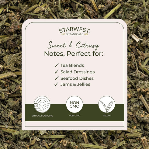 4 oz Starwest Botanicals Organic Lemon Balm Leaves - Dried Herb for Tea, Loose Leaf Natural Herb, Cut & Sifted Lemon