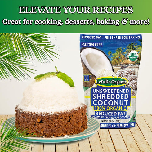 Lets Do Organic Shredded Coconut Unsweetened, 8.8 Oz (Pack of 1) - Reduced Fat Coconut Shreds