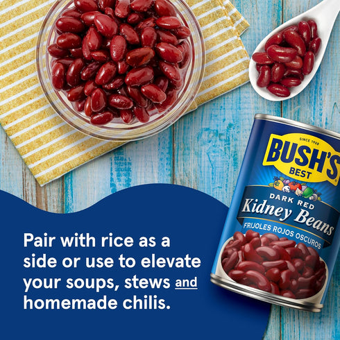 16 oz (Pack 12) BUSH'S BEST Canned Dark Red Kidney Beans, Source of Plant Based Protein and Fiber, Low Fat, Gluten
