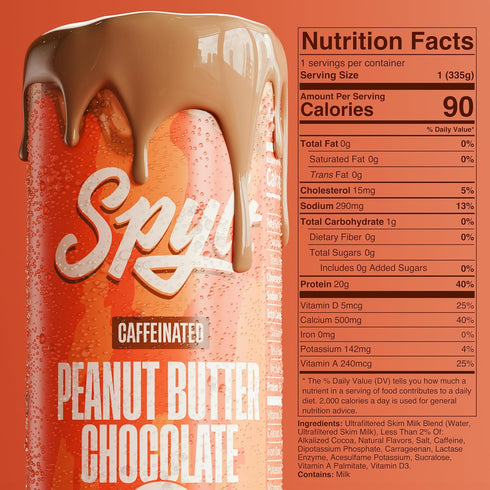 60mg 20g 90 12 Count Spylt High Protein Peanut Butter Chocolate Milk with Caffeine & Protein - Calories, Ready