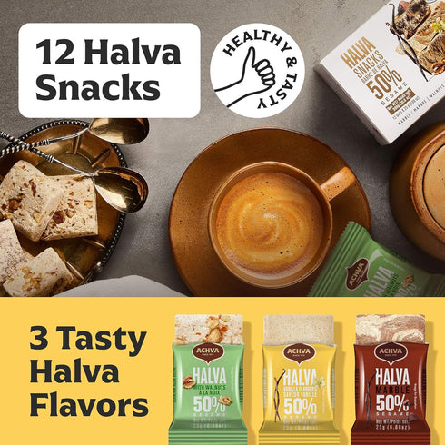 Pack 25 (2 Pack) Variety of Halvah Marble, Vanilla, and Walnut Israel Candy Bars Vegan-Friendly, Certified Kosher
