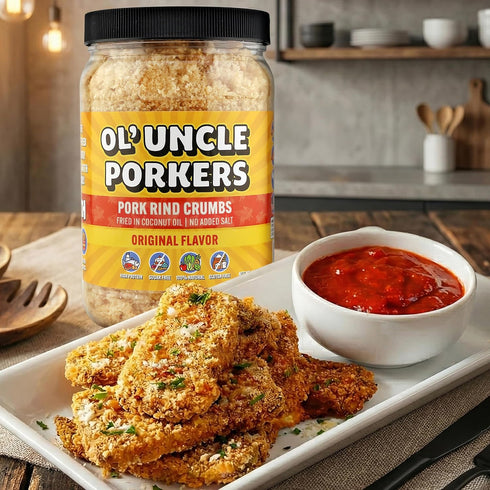 12 oz Ol' Uncle Porkers Original Pork Rind Crumbs, Keto Breadcrumbs, Zero Net Carbs, High Protein, Sugar-Free
