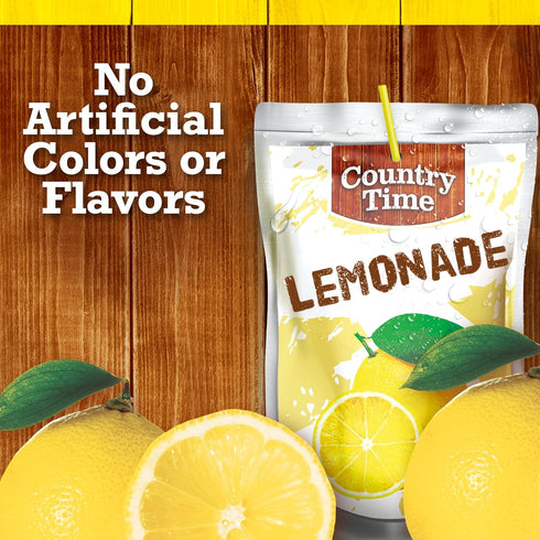 Country 10 6 oz Time Ready to Drink Flavored Drink, Pouches, for School Lunches and On-the-Go Hydration, Lemonade, No