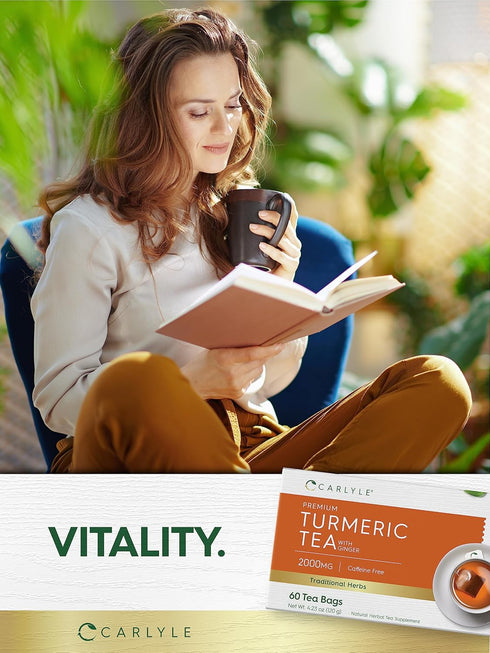 60 Count Carlyle Turmeric Tea Bags with Ginger | | Caffeine Free | Non-GMO & Gluten Free Herbal Tea Supplement