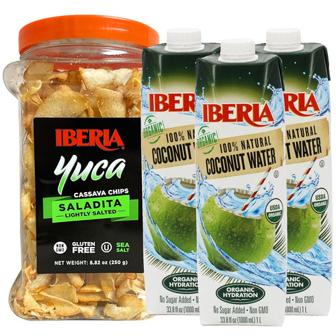 Iberia Yuca/Cassava Chips, 8.8 oz + Iberia 100% Pure Organic Coconut Water,