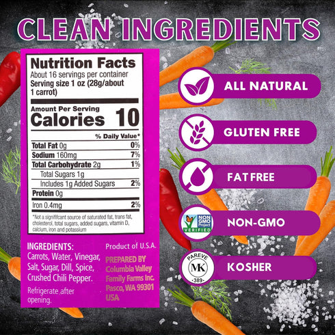 16oz, 2 Pack, 40 Foster's Pickled Carrots in a Jar, Original, Traditional Pickled Carrot Sticks Recipe for over years