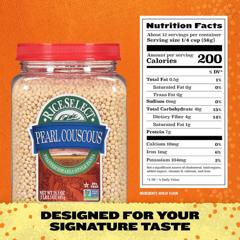 24.5-Ounce (Pack 1) RiceSelect Pearl Couscous, Israeli-Style Wheat Couscous Pasta, Non-GMO, Jar
