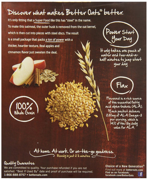 12.3 Better Oats Steelcut Oats with Flax, Apple and Cinnamon, Ounce