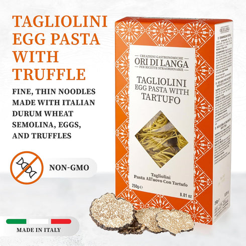 8.8 oz Ori di Langa Tagliolini Egg Pasta with Truffles - Gourmet Egg Noodles with Black Truffles Foraged in Italy, All