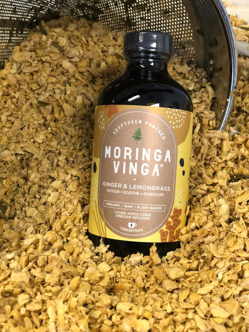 VINGA 16 oz Organic Ginger & Lemongrass Moringa Infusion Daily Herbal Tonic with Apple Cider Vinegar, Honey | Supports