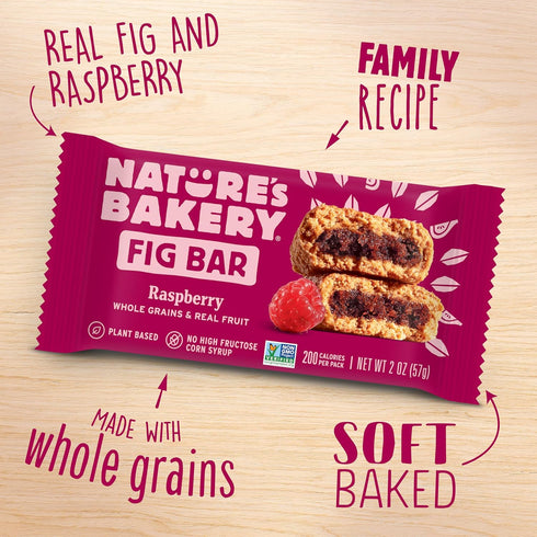 (Pack 24) Natures Bakery Whole Wheat Fig Bars, Raspberry, Real Fruit, Vegan, Non-GMO, Snack bar