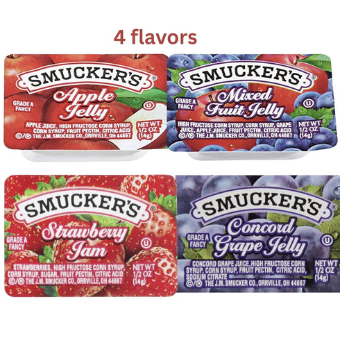Movelo -4 50-Pack Assorted Jelly & Jam Cups Single-Serve Apple, Grape, Strawberry & Mixed Fruit Individual Breakfast