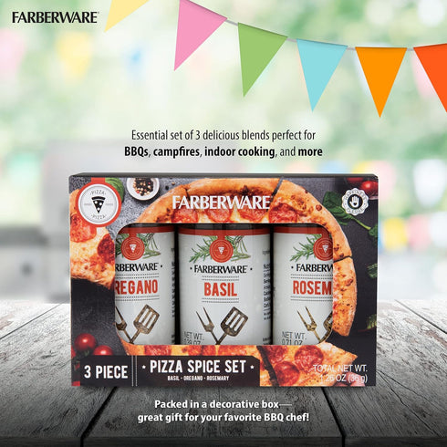 Farberware Pizza Spice Blend Set in Glass Jars (Basil, Oregano, Rosemary) with Removable Sifter Caps