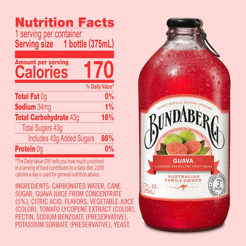 12.7 oz, 4 Count Bundaberg Sparkling Fruit Drink, Guava, fl