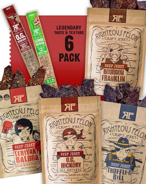Righteous Felon Savory Beef Jerky Variety Gift Pack - Great Gifts for