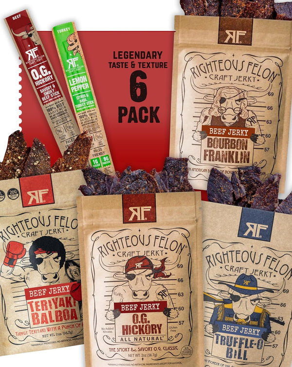 Righteous Felon Savory Beef Jerky Variety Gift Pack - Great Gifts for