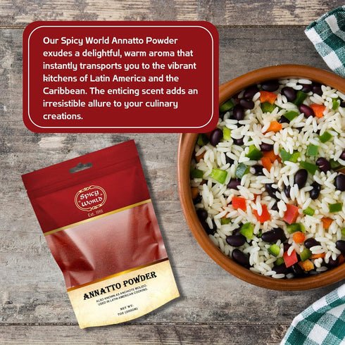Spicy World Annatto Powder, 7 Oz Bag of Premium Ground Annatto Seed for Vibrant Latin American Dishes