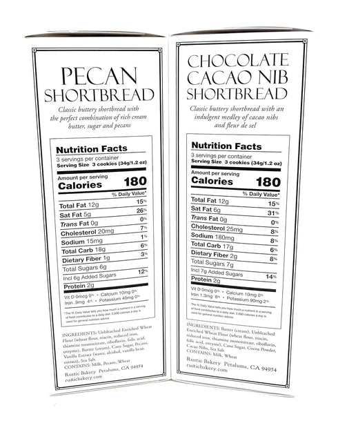 generic 4oz- 2Pk Rustic Bakery Cookies Bread - Pecan Shortbread Cookies & Chocolate Cacao Nib Bread - Low Sodium Thin