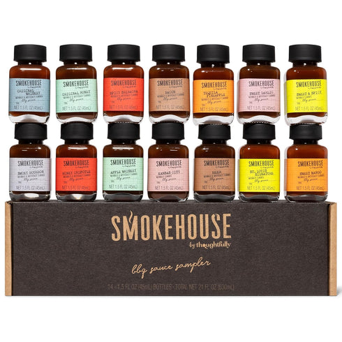 Smokehouse by Thoughtfully, Gourmet BBQ Sauce Sampler Variety Pack in Glass Bottles,