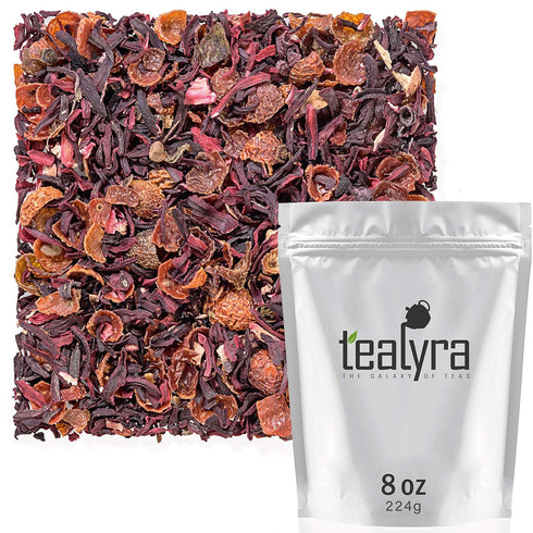 Tealyra Hibiscus and Rosehips Loose Leaf Tea - Health Tonic, Caffeine-Free, Vitamins Rich - 224g (8-ounce)