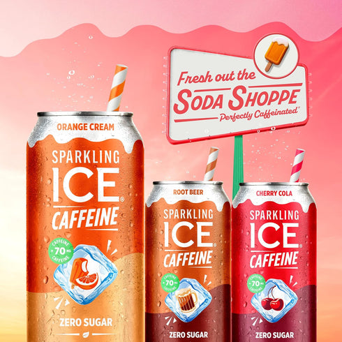70mg 16 oz (Pack 12) Sparkling Ice Caffeine Soda Shoppe Orange Cream Perfectly Caffeinated Sparkling Water
