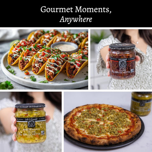 Pack 16 oz Sable & Rosenfeld Olive Bruschetta Variety (Mediterranean & Spicy) Jars, Olive Tapenade Spread