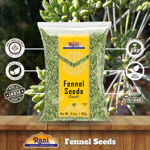 Rani Fennel Seeds (Saunf Sabut) Whole Spice, 3.5oz (100g) - All Natural, Vegan