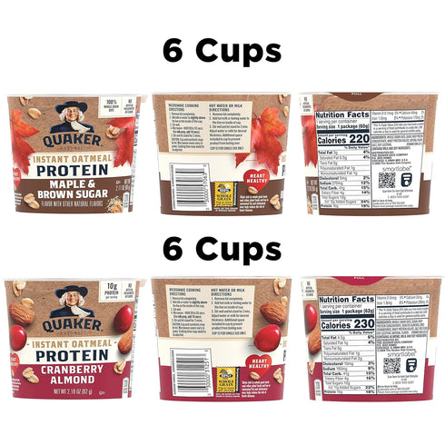 10g 2 Pack, (Pack 12) Quaker Instant Oatmeal Express Cups, Protein Flavor Variety