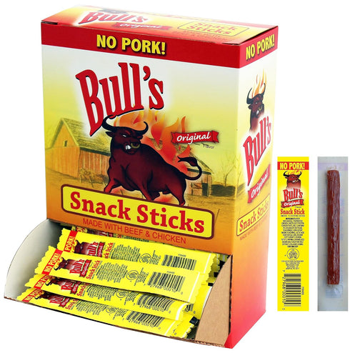 0.25oz 100 Count Bull's Original Snack Sticks Box (Made with beef and chicken no pork)