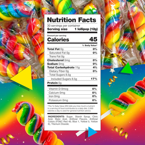 30 Count Rainbow Swirl Lollipops | Jar | Rainbow Lollipops Individually Wrapped | Twisty Suckers Party Favors |