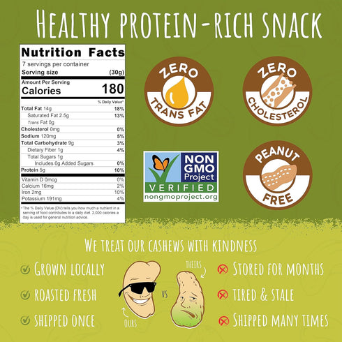 4 Pack, 7 oz. Packs Sunshine Nut Company Whole Roasted Lightly Salted Cashews, Handful of Herbs Flavor, Each, Gluten